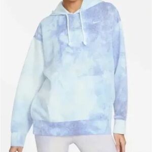 NIKE-Light Blue & White Cloud Pattern Hoodie/Sweatshirt Top-Size Large